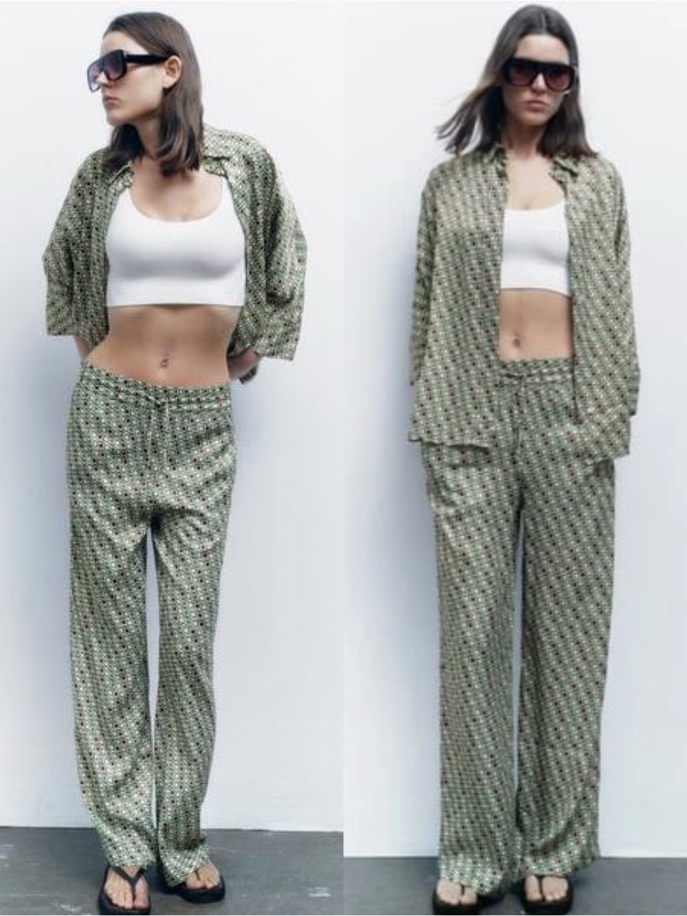 Zara Women's Green Printed geometric pants Xs